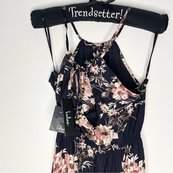 Lulus Feel The Music Dress Floral Maxi Halter Flowy Long Midnight Blue XS New - Picture 8 of 11